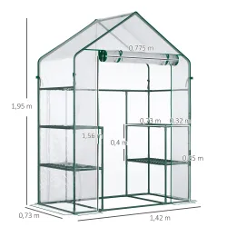 Invernadero de Jardín con 4 Estantes 1 Puerta con Cremallera para Cultivo de Plantas Flores 142x73x195 cm Verde - Ogal.Es