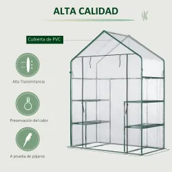Invernadero de Jardín con 4 Estantes 1 Puerta con Cremallera para Cultivo de Plantas Flores 142x73x195 cm Verde - Ogal.Es