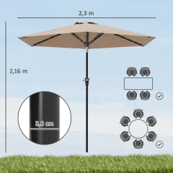 Sombrilla de Jardín Ø230x216 cm Parasol Basculante con Apertura Manual Impermeable para Patio Piscina Caqui - Ogal.Es