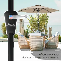 Sombrilla de Jardín Ø230x216 cm Parasol Basculante con Apertura Manual Impermeable para Patio Piscina Caqui - Ogal.Es