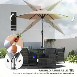 Sombrilla de Jardín Ø230x216 cm Parasol Basculante con Apertura Manual Impermeable para Patio Piscina Caqui - Ogal.Es