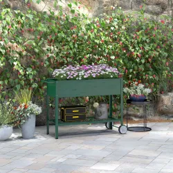 Huerto Urbano Elevado 109x44x80 cm con 2 Ruedas Estante y Asa para Cultivo Plantas Flores Verduras Verde - Ogal.Es