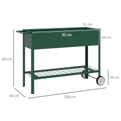 Huerto Urbano Elevado 109x44x80 cm con 2 Ruedas Estante y Asa para Cultivo Plantas Flores Verduras Verde - Ogal.Es