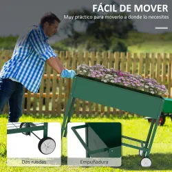 Huerto Urbano Elevado 109x44x80 cm con 2 Ruedas Estante y Asa para Cultivo Plantas Flores Verduras Verde - Ogal.Es