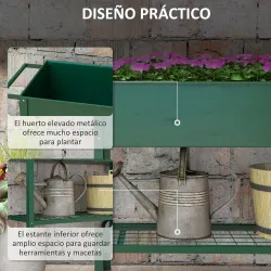 Huerto Urbano Elevado 109x44x80 cm con 2 Ruedas Estante y Asa para Cultivo Plantas Flores Verduras Verde - Ogal.Es