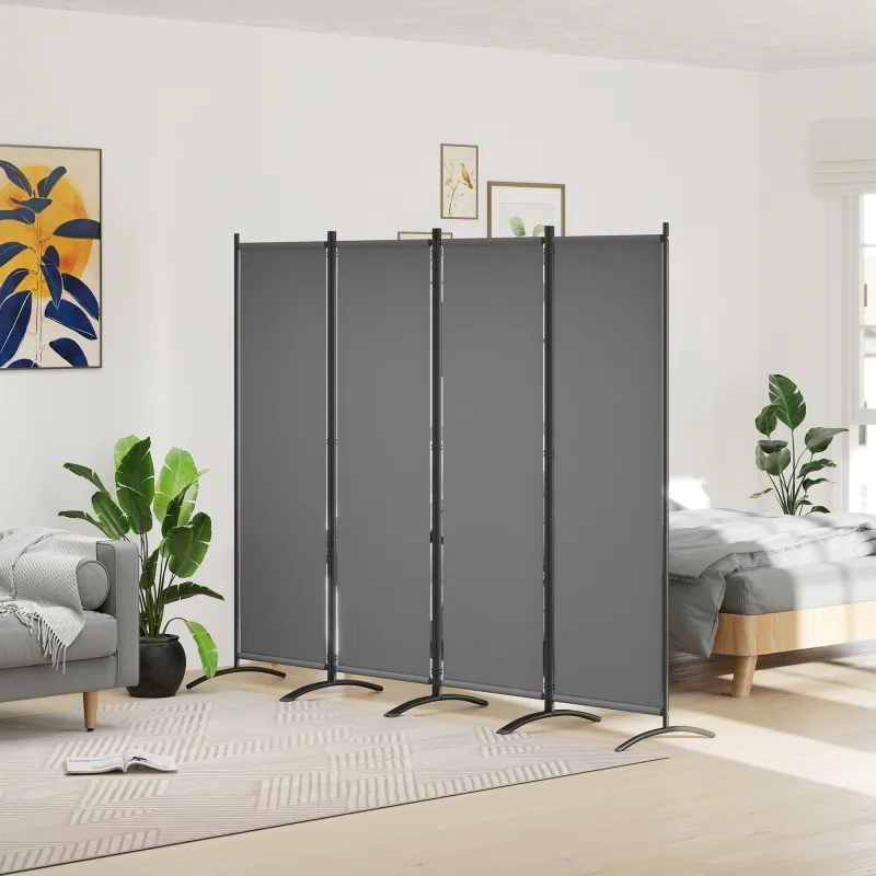 Biombo de 4 Paneles Separador de Ambientes Plegable 221x172 cm Biombo Interior para Oficina Dormitorio Gris Oscuro - Ogal.Es