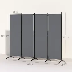 Biombo de 4 Paneles Separador de Ambientes Plegable 221x172 cm Biombo Interior para Oficina Dormitorio Gris Oscuro - Ogal.Es