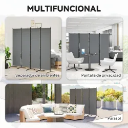Biombo de 4 Paneles Separador de Ambientes Plegable 221x172 cm Biombo Interior para Oficina Dormitorio Gris Oscuro - Ogal.Es