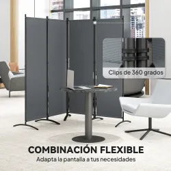 Biombo de 4 Paneles Separador de Ambientes Plegable 221x172 cm Biombo Interior para Oficina Dormitorio Gris Oscuro - Ogal.Es