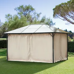 4 Paredes Laterales para Cenador 3,5x2 m con 48 Ganchos y Anillos en C para Pérgola Gazebo Beige - Ogal.Es