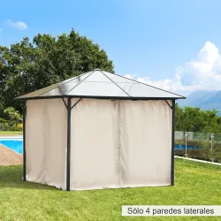 4 Paredes Laterales para Cenador 302x205 cm con 40 Ganchos y Anillos en C para Pérgola Gazebo Beige - Ogal.Es