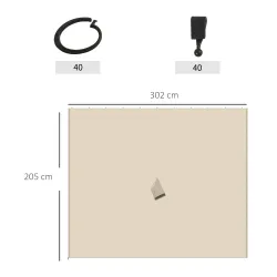 4 Paredes Laterales para Cenador 302x205 cm con 40 Ganchos y Anillos en C para Pérgola Gazebo Beige - Ogal.Es