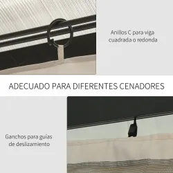 4 Paredes Laterales para Cenador 302x205 cm con 40 Ganchos y Anillos en C para Pérgola Gazebo Beige - Ogal.Es