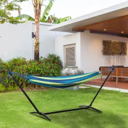 Hamaca con Soporte 310x117 cm para Camping con Altura Ajustable y Bolsa de Transporte Carga 120 kg Rayas Verdes ... - Ogal.Es