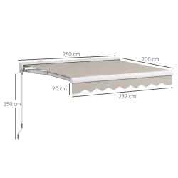 Toldo Retráctil Eléctrico Manual 250x200 cm Toldo Portátil con Mando a Distancia Manivela Manual Marco de Alumin... - Ogal.Es