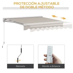 Toldo Retráctil Eléctrico Manual 250x200 cm Toldo Portátil con Mando a Distancia Manivela Manual Marco de Alumin... - Ogal.Es