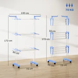 Tendedero Vertical Plegable con Ruedas Tendedero de Ropa de 3 Niveles con Alas Plegables 125x64x172 cm Azul y Bl... - Ogal.Es