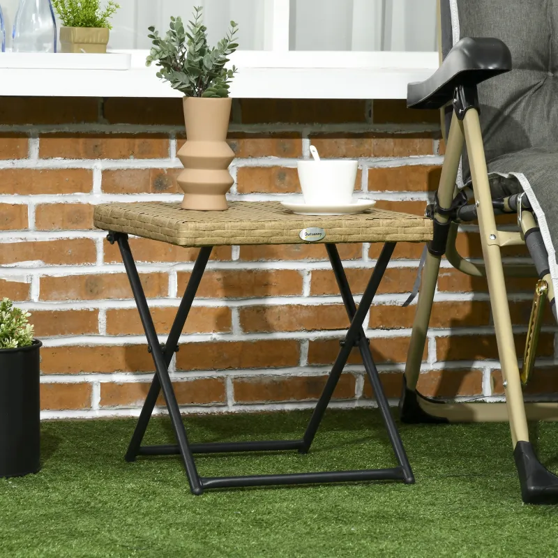 Mesa de Terraza Exterior de Ratán PE Plegable con Patas Cruzadas y Marco de Acero para Patio Balcón 40x40x40 cm ... - Ogal.Es