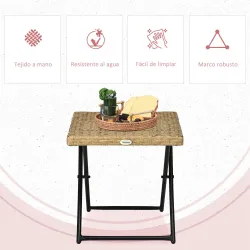 Mesa de Terraza Exterior de Ratán PE Plegable con Patas Cruzadas y Marco de Acero para Patio Balcón 40x40x40 cm ... - Ogal.Es
