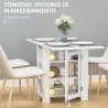 Mesa de Cocina Plegable con Alas Abatibles 2 Ruedas y Estantes Estilo Moderno 120x60x75 cm Blanco - Ogal.Es