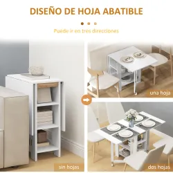 Mesa de Cocina Plegable con Alas Abatibles 2 Ruedas y Estantes Estilo Moderno 120x60x75 cm Blanco - Ogal.Es