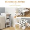 Mesa de Cocina Plegable con Alas Abatibles 2 Ruedas y Estantes Estilo Moderno 120x60x75 cm Blanco - Ogal.Es