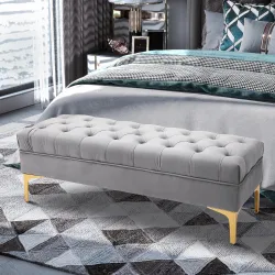 Taburete Pie de Cama Banco de Dormitorio con Asiento Acolchado y Patas Metálicas para Entrada Pasillo 118x45x42 ... - Ogal.Es