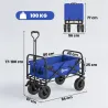 Carro de Jardín Plegable con Longitud y Ángulo del Mango Ajustables y Bolsa de Transporte Carga 100 kg Azul Oscuro - Ogal.Es