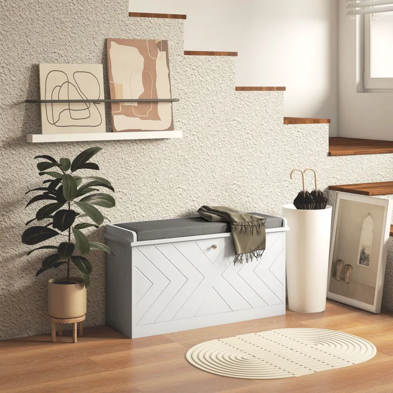 Mueble Zapatero con Banco con Estantes Ajustables y Cojín Acolchado para 8 Pares de Zapatos 80x26x48 cm Blanco - Ogal.Es