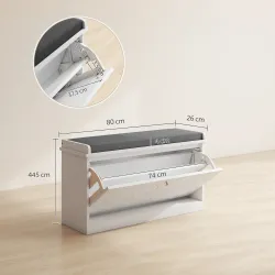 Mueble Zapatero con Banco con Estantes Ajustables y Cojín Acolchado para 8 Pares de Zapatos 80x26x48 cm Blanco - Ogal.Es