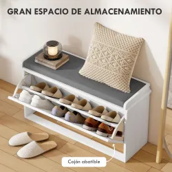 Mueble Zapatero con Banco con Estantes Ajustables y Cojín Acolchado para 8 Pares de Zapatos 80x26x48 cm Blanco - Ogal.Es