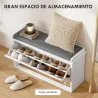 Mueble Zapatero con Banco con Estantes Ajustables y Cojín Acolchado para 8 Pares de Zapatos 80x26x48 cm Blanco - Ogal.Es