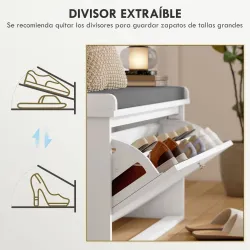 Mueble Zapatero con Banco con Estantes Ajustables y Cojín Acolchado para 8 Pares de Zapatos 80x26x48 cm Blanco - Ogal.Es