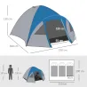 Tienda de Campaña para 3 Personas con Ventanas 2 Bolsillos y Bolsa de Transporte 250x300x130 cm Gris y Azul - Ogal.Es