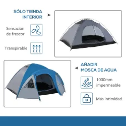 Tienda de Campaña para 3 Personas con Ventanas 2 Bolsillos y Bolsa de Transporte 250x300x130 cm Gris y Azul - Ogal.Es