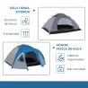 Tienda de Campaña para 3 Personas con Ventanas 2 Bolsillos y Bolsa de Transporte 250x300x130 cm Gris y Azul - Ogal.Es
