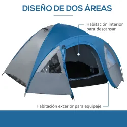 Tienda de Campaña para 3 Personas con Ventanas 2 Bolsillos y Bolsa de Transporte 250x300x130 cm Gris y Azul - Ogal.Es