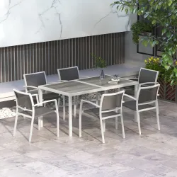 Juego de Comedor de Jardín de 7 Piezas con 1 Mesa y 6 Sillas Apilables Estilo Moderno para Terraza Patio Blanco ... - Ogal.Es