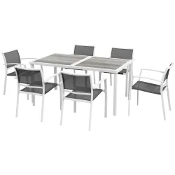 Juego de Comedor de Jardín de 7 Piezas con 1 Mesa y 6 Sillas Apilables Estilo Moderno para Terraza Patio Blanco ... - Ogal.Es