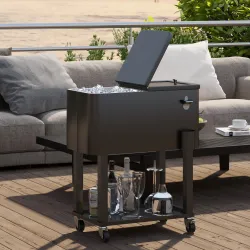 Carro Nevera con Ruedas Abrebotellas y Estante 56L para Patio Fiesta Terraza 67x35x80 cm Negro - Ogal.Es