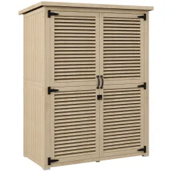Armario de Jardín 0,83 m² 127x65x168 cm con 2 Puertas de Persiana 2 Estantes 2 Asas y Techo Impermeable Natural - Ogal.Es