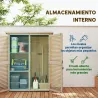 Armario de Jardín 0,83 m² 127x65x168 cm con 2 Puertas de Persiana 2 Estantes 2 Asas y Techo Impermeable Natural - Ogal.Es