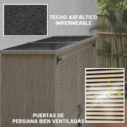 Armario de Jardín 0,83 m² 127x65x168 cm con 2 Puertas de Persiana 2 Estantes 2 Asas y Techo Impermeable Natural - Ogal.Es