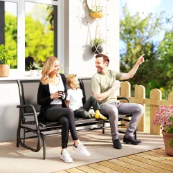 Mecedora de Exterior de 3 Plazas con Reposabrazos Carga 300 kg para Terraza Balcón Patio 147x70x85 cm Negro - Ogal.Es