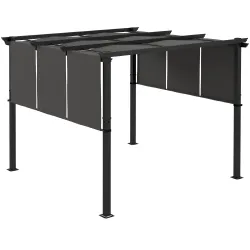 Cenador para Exterior 3x3 m con Techo Deslizante Marco de Acero Impermeable y Anti-UV para Terraza Patio Gris Os... - Ogal.Es