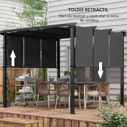 Cenador para Exterior 3x3 m con Techo Deslizante Marco de Acero Impermeable y Anti-UV para Terraza Patio Gris Os... - Ogal.Es
