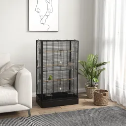 Jaula para Pájaros 61x36,5x98 cm con 8 Puertas 5 Perchas Bandeja Extraíble y 4 Comederos para Periquitos Pinzone... - Ogal.Es