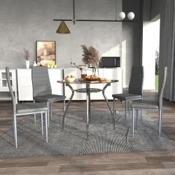 Juego Mesa de Comedor y 4 Sillas Conjunto de Muebles de 5 Piezas Mesa Redonda Ø90x75 cm y 4 Sillas 42x52x96 cm Gris - Ogal.Es