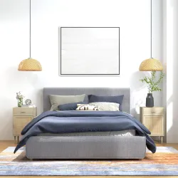 Juego de 2 Mesitas de Noche Mesillas de Noche con Cajón de Ratán y Estante Ajustable 40x40x68,5 cm Roble - Ogal.Es