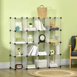 Armario Modular de Plástico Zapatero Organizador con 16 Cubos para Entrada Pasillo Dormitorio 125x32x125 cm Tran... - Ogal.Es